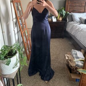 Dessy Collection Navy Satin Maxi Slip Dress